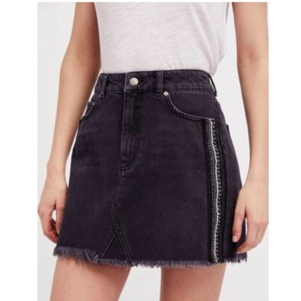 Free People Embellished Denim Mini Skirt - Picture 1 of 6